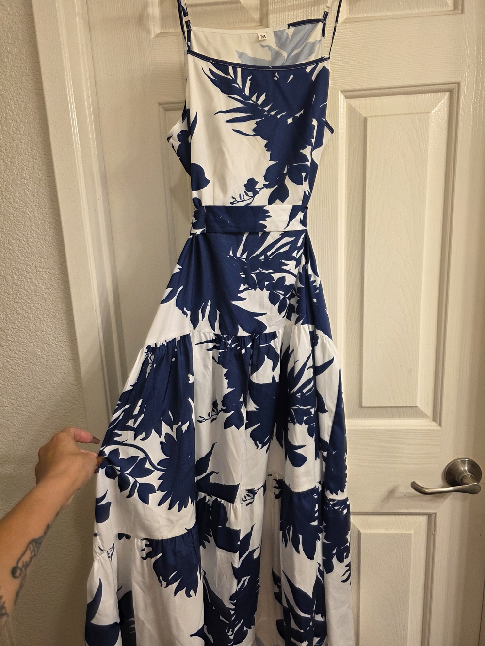 SHEIN White & Navy Floral Spaghetti-Strap Maxi Dress